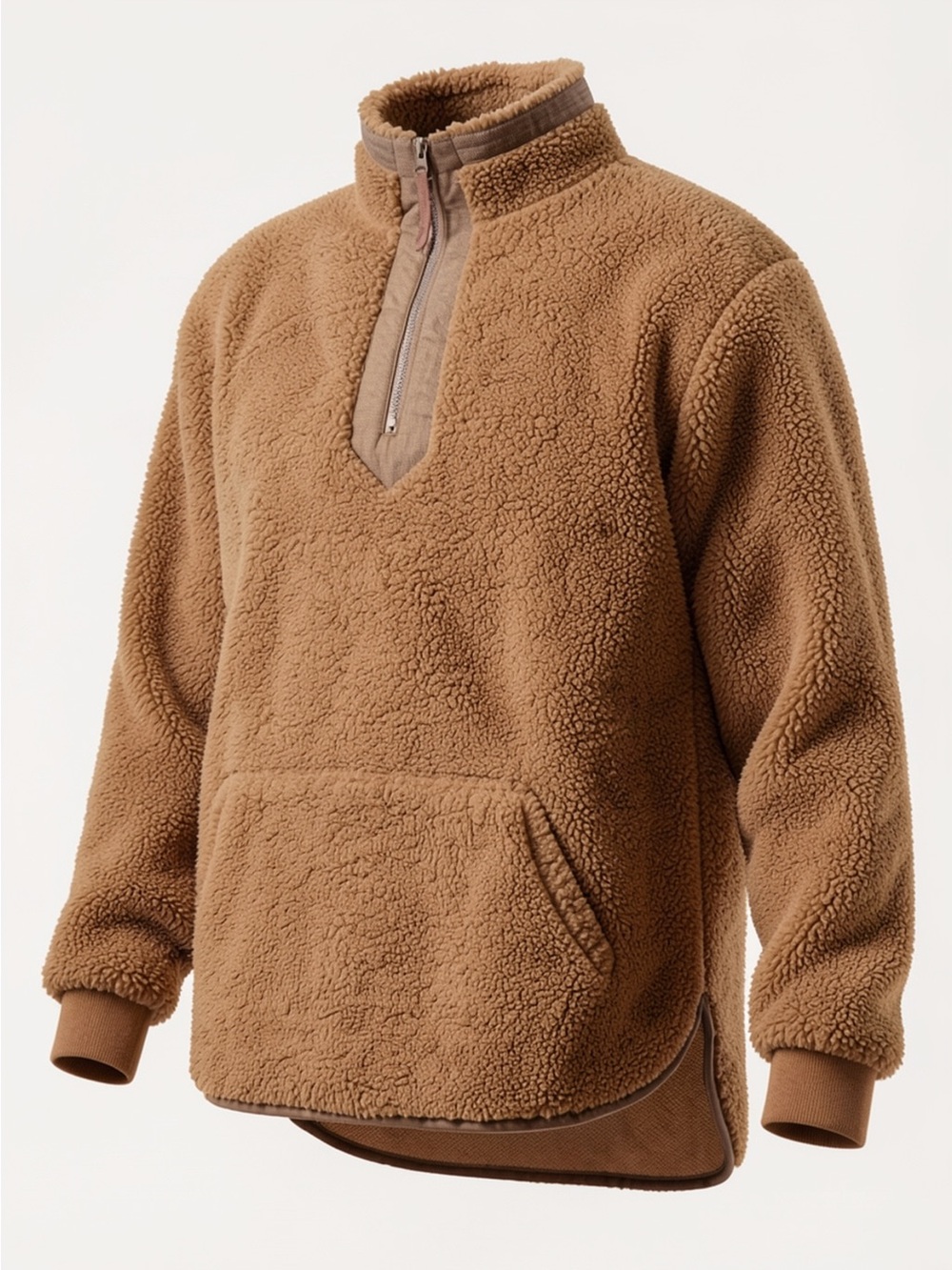 Signature Studio Women’s Zip-Up Sherpa Pullover in Camel Brown